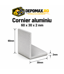 Cornier aluminiu 60 x 30 x 2 mm, 6 metri (EN AW-6060)